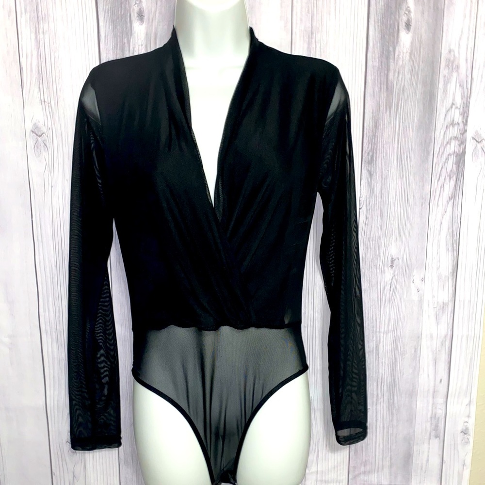 Black Deep V Sheer Bodysuit